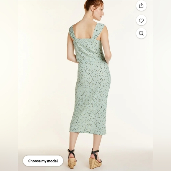 Y2K Pucker Top & Midi Skirt Set In Jade Delight Green Floral XL - Picture 3 of 7